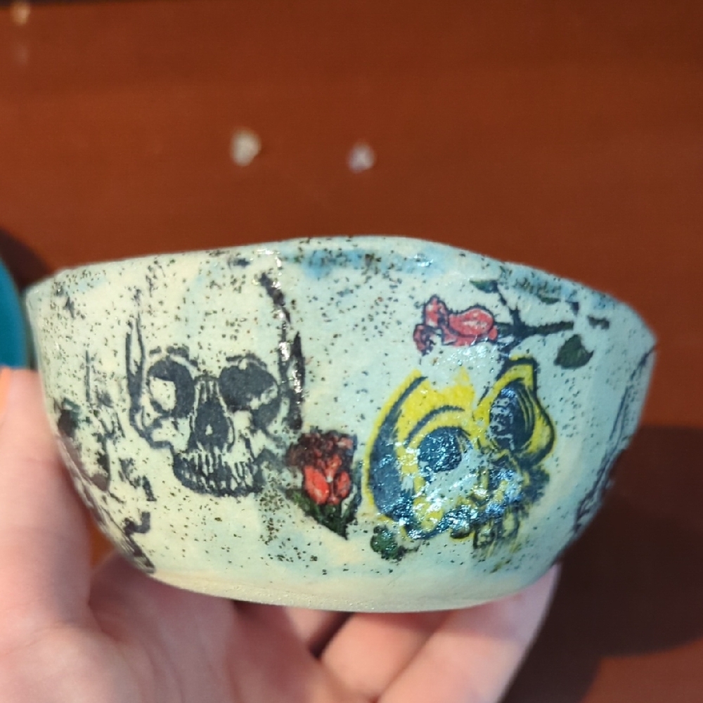 Skull and Floral Patterned Bowl